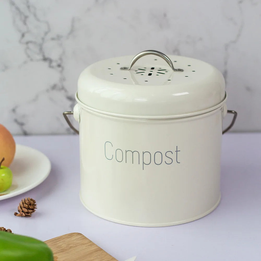 Nordic Style Home Compost Bin 3L Stainless Steel Kitchen Compost Bin Kitchen Composter for Food Waste Coal Filter ZM924