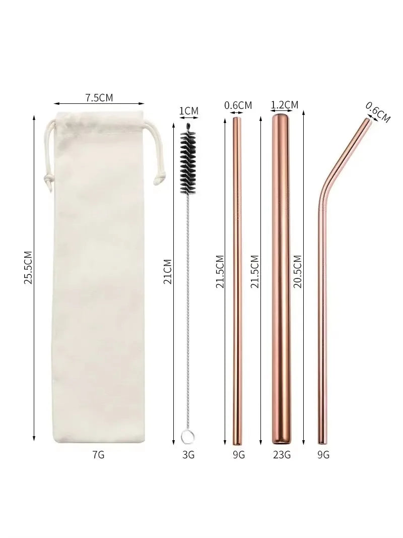 4 Pcs Reusable Straws Straight Bent Metal Drinking Straws Eco Friendly Cocktail Straws for Beverages Milk Coffee