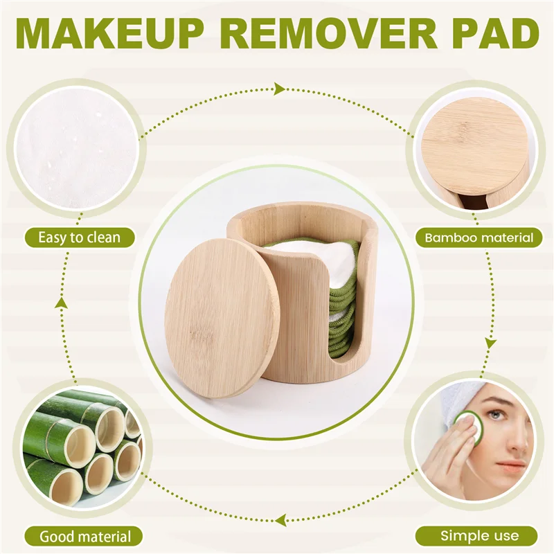 AA20-Reusable Bamboo Makeup Remover Pads - Ultra-Soft, Eco-Friendly, Gift Set With Vegan Bamboo Barrel