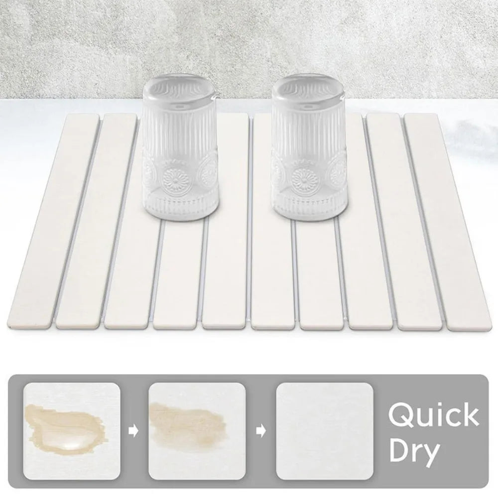 Eco-Friendly Portable Dish Drying Mat Non-Slip High Absorbent Quick Drying Mat Foldable Diatom Mud Collapsible Mat Bar