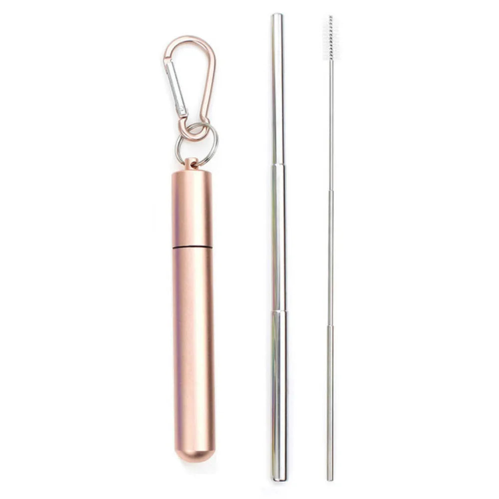 Reusable Telescopic Straw 304 Stainless Steel Metal Straw With Cleaning Brush Portable Drinking Straw Set For Travel With Case