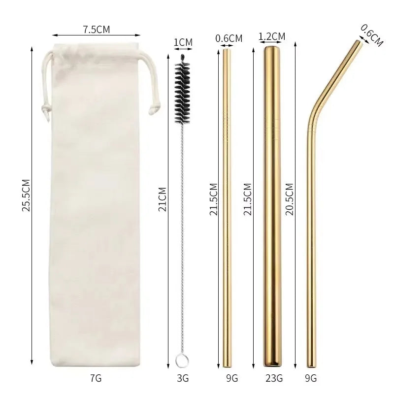 4 Pcs Reusable Straws Straight Bent Metal Drinking Straws Eco Friendly Cocktail Straws for Beverages Milk Coffee