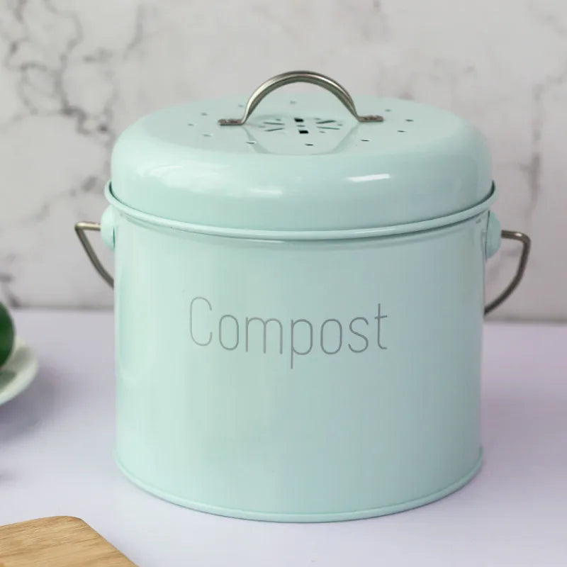 Nordic Style Home Compost Bin 3L Stainless Steel Kitchen Compost Bin Kitchen Composter for Food Waste Coal Filter ZM924