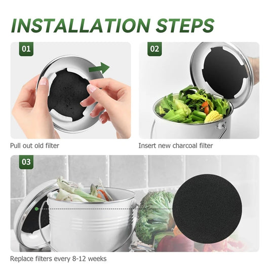 AFBC Compost Bin Filter, 6.7 Inch Filters For Kitchen Compost Bucket Home Countertop Compost Pail Relpacement Filter,12 Pack