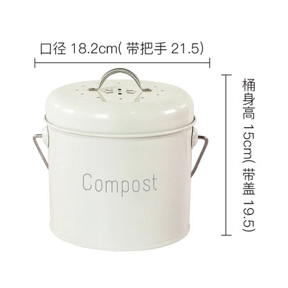 Nordic Style Home Compost Bin 3L Stainless Steel Kitchen Compost Bin Kitchen Composter for Food Waste Coal Filter ZM924