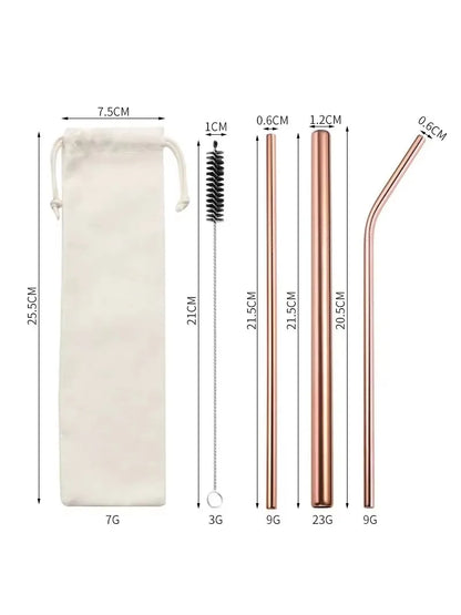 4 Pcs Reusable Straws Straight Bent Metal Drinking Straws Eco Friendly Cocktail Straws for Beverages Milk Coffee