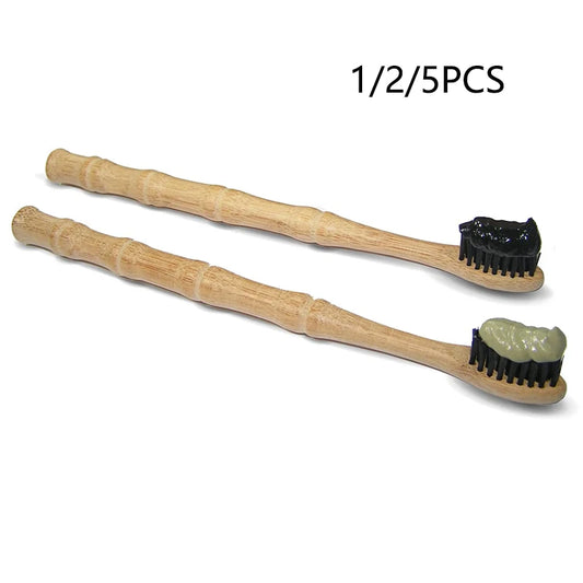 1/2/5 Pcs Natural Biodegradable Bamboo Toothbrush: Eco-Friendly BPA-Free Charcoal Infused bristles with Bamboo joint Wood Handle