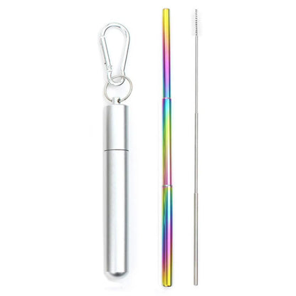 Reusable Telescopic Straw 304 Stainless Steel Metal Straw With Cleaning Brush Portable Drinking Straw Set For Travel With Case