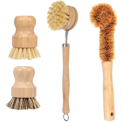 4/5Pcs Bamboo Dish Scrub Brushes Replaceable dish brush Kitchen Wooden Cleaning Scrubbers Household Cleaning Brush Cleaning Tool