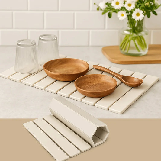 Eco-Friendly Portable Dish Drying Mat Non-Slip High Absorbent Quick Drying Mat Foldable Diatom Mud Collapsible Mat Bar