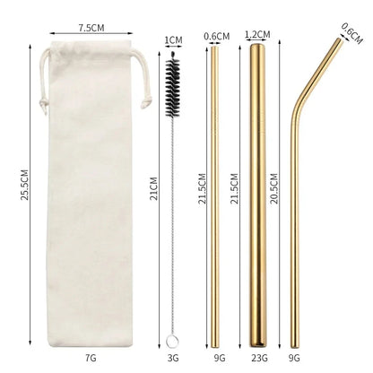 4 Pcs Reusable Straws Straight Bent Metal Drinking Straws Eco Friendly Cocktail Straws for Beverages Milk Coffee